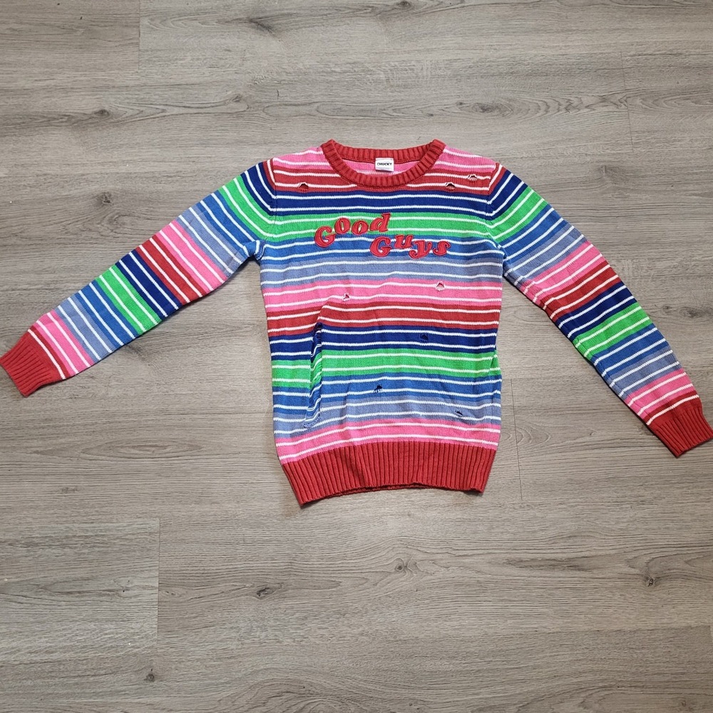 Chucky Good Guys Striped Distressed Knit Sweater Kids Horror Movie Costume XL